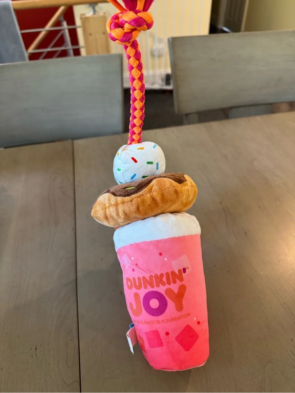 Dunkin x Barkbox Strawberry Dragonfruit Refresher & Donuts Plush Tug Dog Toy